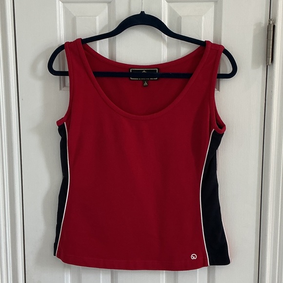 St. John Sport by Marie Gray Tops - St. John Sport Red Tank w/ Navy Striped Sides & White Trim